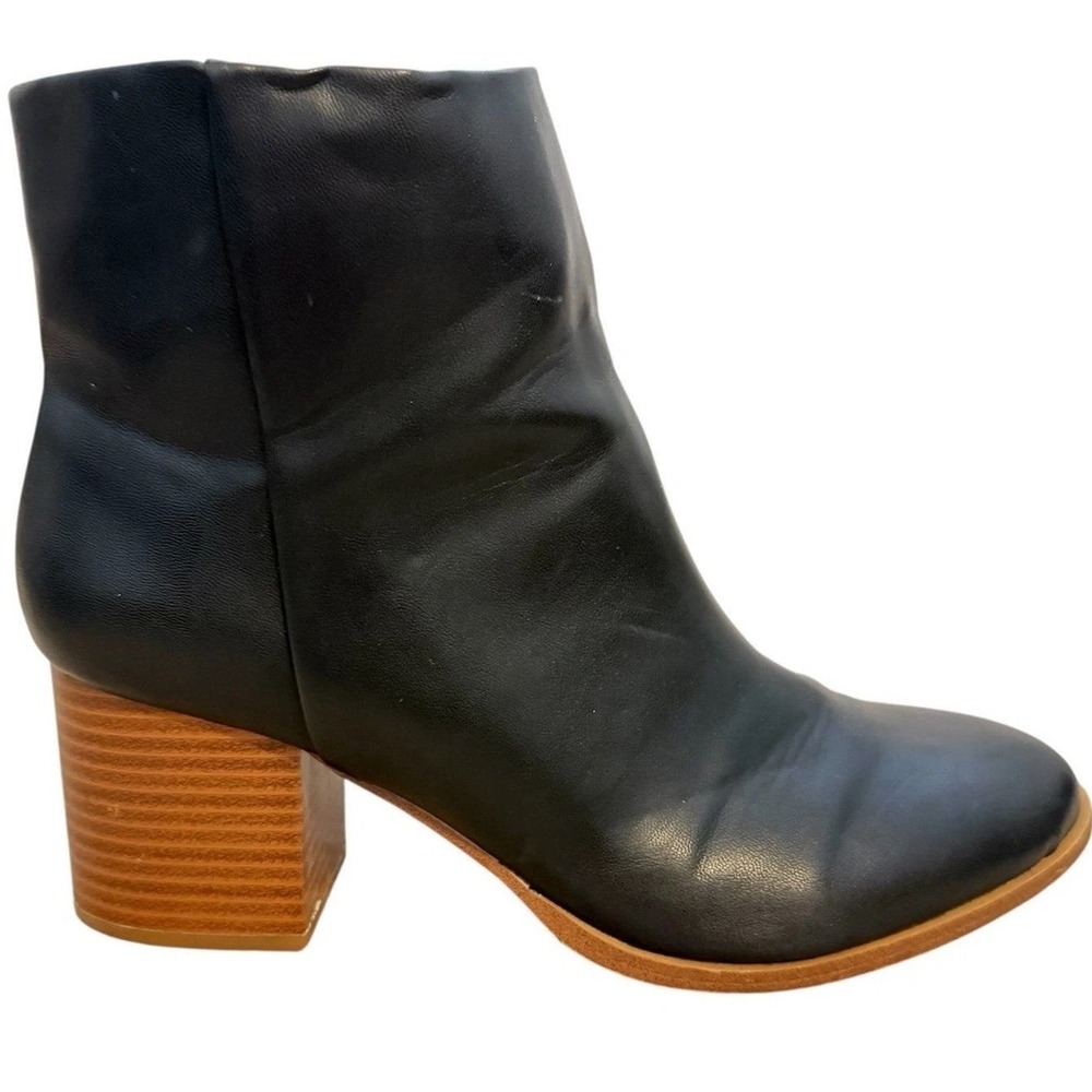 J. Crew Ankle Boots Womens 10 Black Vegan Leather Block Heel Side Zip BJ263